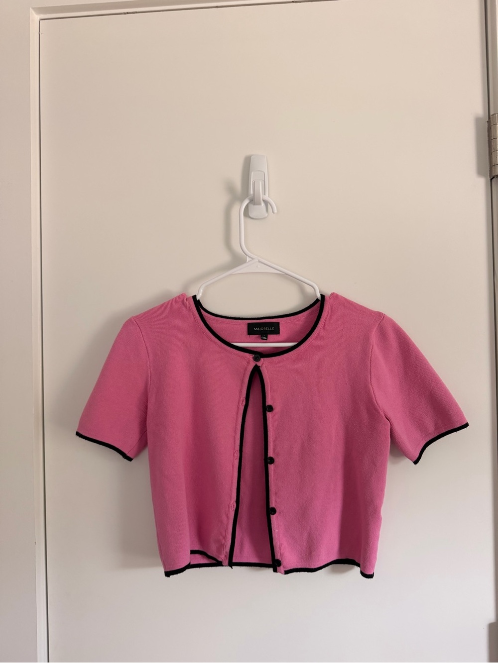 Majorelle Pink Cropped Cardigan with Black Trim - Size S